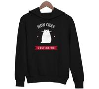 Sweat à Capuche - Mon Chat | C'est ma Vie - Noir - Col capuche - Manches longues S