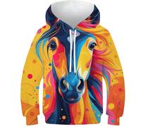 Sweat à capuche motif cheval animal pour enfants, garçons et filles, pull à capuche amusant imprimé 3D, vêtements de sport pour jeunes, 8-10 ans