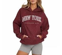 Sweat à capuche New York College pour femme - Joli pull à capuche - Vêtements essentiels de travail - Tenue graphique décontractée - Style country avec capuche Y2K - Léger et tendance - Confortable