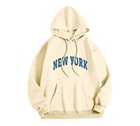Sweat à capuche New York pour adolescents - Pull athlétique à motif avec cordon de serrage et capuche - Manches longues - Léger - Essentiel - Pour homme, beige, M