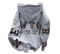 Sweat à capuche New York pour femme, pull à capuche décontracté 2025, lettre gothique, coupe ample, manches longues, automne avec capuche, tendance, universitaire, esthétique, mignon, gris, M