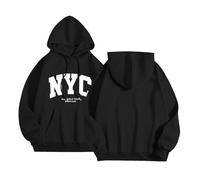 Sweat à capuche New York Workou ample pour femme - Coupe ample - Imprimé graphique - Esthétique avec capuche - Confortable - Drôle - Y2K Country, Noir , M