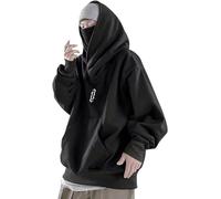 Sweat à capuche Ninja for homme - Surdimensionné - Hip Hop - Avec capuche - Col roulé - Harajuku - Col châle - Vintage - Double encolure - Sweat à capuche en polaire épaisse - Streetwear (Color : A,