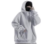 Sweat à capuche Ninja Homme Harajuku Pull à capuche Sweat à capuche Hip Hop Col châle Pull à col roulé Vintage Double encolure Sweat à capuche Oversized Polaire Sweatshirts Streetwear, Y02 gris, XL