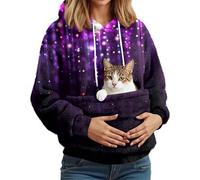 Sweat À Capuche Noel Femme avec Poche pour Chat Et Chien - Libérez Vos Mains - Transport Facile, Idéal pour Télétravail, Promenade en Hiver Sweat Confortable pour Propriétaire d'animal Violet M