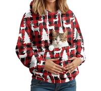 Sweat A Capuche Noel Femme avec Poche pour Chat Et Chien - Libérez Vos Mains - Transport Facile, Idéal pour Télétravail, Promenade en Hiver Hoodie Soft pour Propriétaire d'animal Vin Rouge XXL