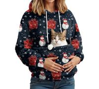 Sweat À Capuche Noel Femme avec Poche pour Chat Et Chien - Libérez Vos Mains - Transport Facile, Idéal pour Télétravail, Promenade en Hiver Sweat Confortable pour Propriétaire d'animal Marine M