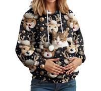 Sweat À Capuche Noel Femme avec Poche pour Chat Et Chien - Libérez Vos Mains - Transport Facile, Idéal pour Télétravail, Promenade en Hiver Sweat Confortable pour Propriétaire d'animal Noir M
