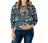 Sweat À Capuche Noel Femme avec Poche pour Pet Chat Et Chien, Pull Porte-Animal avec Poche Kangourou Grand Taille pour Transport Animaux pour Maîtresse d'animal De Compagnie Vert Foncé XL