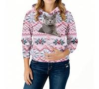 Sweat A Capuche Noel Femme avec Poche pour Pet Chat Et Chien, Pull Porte-Animal avec Poche Kangourou Grand Taille pour Transport Animaux pour Maîtresse d'animal De Compagnie Violet Rose S