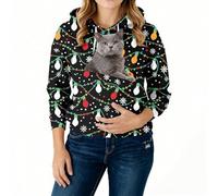 Sweat A Capuche Noel Femme avec Poche pour Pet Chat Et Chien, Pull Porte-Animal avec Poche Kangourou Grand Taille pour Transport Animaux pour Maîtresse d'animal De Compagnie Noir S