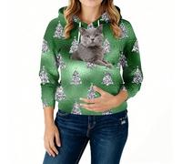 Sweat A Capuche Noel Femme avec Poche pour Pet Chat Et Chien, Pull Porte-Animal avec Poche Kangourou Grand Taille pour Transport Animaux pour Maîtresse d'animal De Compagnie Vert Clair M