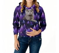 Sweat A Capuche Noel Femme avec Poche pour Pet Chat Et Chien, Pull Porte-Animal avec Poche Kangourou Grand Taille pour Transport Animaux pour Maîtresse d'animal De Compagnie Violet M