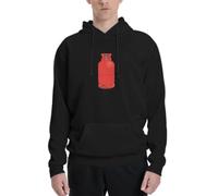 Sweat à Capuche Noir avec Un imprimé Rouge Vif représentant Une bonbonne de gaz - Style Urbain Audacieux, Coupe Ample - XXL