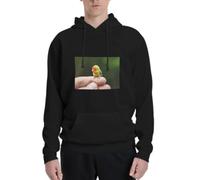 Sweat à Capuche Noir avec Un Petit Oiseau sur Un Doigt - Joli imprimé Nature, Coupe Ample pour Les Amoureux des Oiseaux - XL