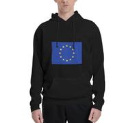 Sweat à Capuche Noir orné du Drapeau de l'Union européenne - Imprimé Artistique symbolisant l'unité et Le patriotisme européens, Coupe Ample - Taille L