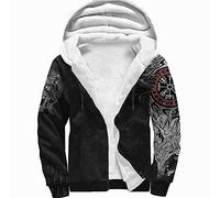 Sweat À Capuche Nordique pour Homme en Peluche, Viking 3D Imprimé Odin Wolf Fenrir Tattoo Totem Zipper Hiver Vêtements Chauds Streetwear Femme Sweat À Capuche Veste Costume,Zipper,L