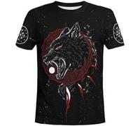 Sweat à Capuche Nordique Viking Wolf Totem, Impression 3D Pour Hommes Odin Fenrir Punk Street Amulette Manches Courtes, Automne à Cordon Serrage Grande Poche Fermeture Éclair Veste(T-shirt,4XL)