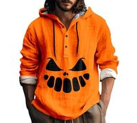 Sweat à capuche orange pour homme avec bouton de tête de citrouille et grimace à capuche drôle d'Halloween pull ample pour festival, pull d'Halloween pour homme, costume effrayant décontracté, blanc