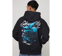 Sweat à capuche oversize délavé à imprimé Sakura homme - bleu - M, bleu