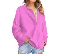Sweat à Capuche Oversize pour Femme, Pull à Manches Longues boutonné Oversize Rose, Taille M