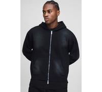 Sweat à capuche oversize zippé délavé à broderie - MAN homme - noir - S, noir