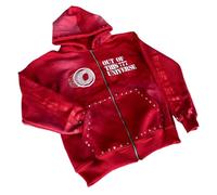 Sweat à Capuche Oversize zippé Style Hip-hop Rock inspiré des années 2000 Coupe Ample imprimé Gothique Collection Printemps Homme et Femme. (Rouge,Grand)