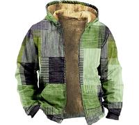 Sweat a Capuche Patchwork a Carreaux pour Hommes, Veste Ethnique a Imprimé Aztèque 3D Vintage de Style Occidental, Manteau D'hiver Manches Longues Fermeture Éclair(Coat E,XL)