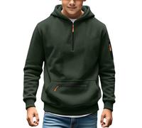 Sweat à capuche pelucheux à demi-fermeture éclair pour garçon - Chaud et ample - Sweat à capuche surdimensionné à manches longues - Pull à capuche tendance, Vert noir, 14-15 ans
