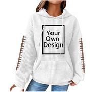 Sweat à capuche personnalisé à manches longues et col rond décontracté avec nom personnalisé et impression photo Ajouter du texte Image Design Sweats personnalisés pour cadeaux, Blanc 01, L