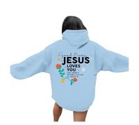Sweat à capuche personnalisé pour femme Jésus Jésus Loves You Mode graphique chrétien avec capuche Tenues à capuche Faith Cool Y2K Vêtements Preppy God Religious Pullover 2025 Léger Coupe ample, bleu