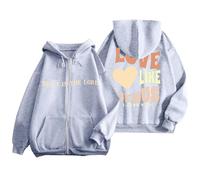 Sweat à capuche personnalisé pour femme Love Like Jesus - Fermeture éclair graphique - Coupe ample - Style gothique avec cordon de serrage - Doublure en polaire chrétienne - Vintage - Tendance et cool