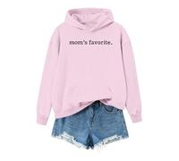 Sweat à capuche personnalisé, sweat à capuche préféré des mamans, sweatshirts unisexes décontractés imprimés lettres pull streetwear grande taille vêtements de sport pour femme pull léger, rose, L
