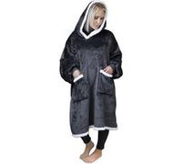 Plaid, jetée de canapé Vivezen Sweat plaid à capuche, couverture, pull - Sherpa et flanelle - Adulte - Gris foncé -