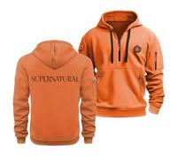 Sweat À Capuche Polaire pour Homme Et Femme Pull-Over pour Supernatural Unisexe Adulte Sweat-Shirt À Capuche 1/4 Zip Printemps-Automne Manches Longues avec Poches,Orange-5x_l