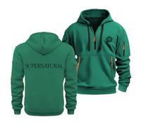 Sweat À Capuche Polaire pour Homme Et Femme Pull-Over pour Supernatural Unisexe Adulte Sweat-Shirt À Capuche 1/4 Zip Printemps-Automne Manches Longues avec Poches,Green-3x_l