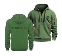 Sweat À Capuche Polaire pour Homme Et Femme Pull-Over pour Supernatural Unisexe Adulte Sweat-Shirt À Capuche 1/4 Zip Printemps-Automne Manches Longues avec Poches,Grass Green-3x_l