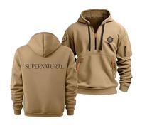 Sweat À Capuche Polaire pour Homme Et Femme Pull-Over pour Supernatural Unisexe Adulte Sweat-Shirt À Capuche 1/4 Zip Printemps-Automne Manches Longues avec Poches,Khaki-x_l