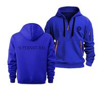 Sweat À Capuche Polaire pour Homme Et Femme Pull-Over pour Supernatural Unisexe Adulte Sweat-Shirt À Capuche 1/4 Zip Printemps-Automne Manches Longues avec Poches,Blue-3x_l