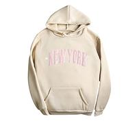 Sweat à capuche pour adolescentes et femmes - Esthétique New York - Pull à capuche décontracté avec poche ample - Coupe décontractée - Couleur unie - Cordon de serrage - Manches longues - Mignons