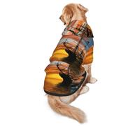 Sweat à capuche pour chien Motif bateau de croisière naviguant dans l'océan et coucher de soleil pour chien chaud, doux et respirant pour chiens de taille moyenne à grande taille, facile à porter