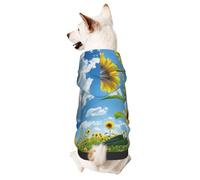 Sweat à capuche pour chien pour l'automne et l'hiver, vêtements confortables pour les activités de plein air, ciel bleu, nuages blancs, tournesols à imprimé tie-dye pour animaux de compagnie