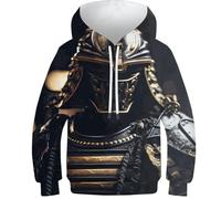 Sweat à capuche pour enfant avec imprimé tigre 3D - Unisexe - Manches longues - Pull amusant et décontracté, Armure de samouraï traditionnelle, 11-13 Years