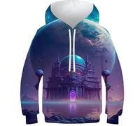 Sweat à capuche pour enfant imprimé 3D coloré Galaxy Lion Sweatshirt unisexe garçons filles manches longues cool pull amusant pull décontracté, Palace_on_the_sea, 13-15 Years