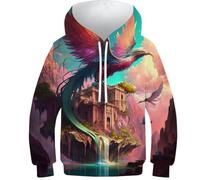 Sweat à capuche pour enfant imprimé 3D coloré Galaxy Lion Sweatshirt unisexe garçons filles manches longues cool pull amusant pull décontracté, Phoenix dans le palais, 10-12 Years