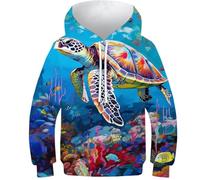 Sweat à capuche pour enfant imprimé 3D hibou animal 1 sweatshirt unisexe garçons filles manches longues cool pull amusant pull décontracté, Symphonie des tortues de mer, 7-9 Years