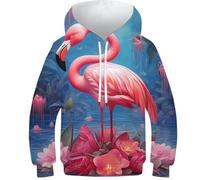 Sweat à capuche pour enfants 3D Feu Tête de Loup Pull Filles Garçons Sweat à Capuche Pull Mode Jeunesse Vêtements de Sport Décontracté Manches Longues, Flamingo Colorful, 7-9 ans