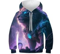 Sweat à capuche pour enfants, adolescents, impression 3D, visage de lion majestueux, nébuleuse, sweat à capuche avec poche pour fille et garçon, veste à manches longues amusante et cool, Lion du futur