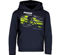Sweat à Capuche pour Enfants: Downhill Adrenaline - Cycliste-s Vélo BMX VTT Mountain-Bike - Cadeau Anniversaire Noel Fils Garçon-s Enfant Fille-s Hoodie Pull Pull-Over Sport Outdoor (Navy 128)
