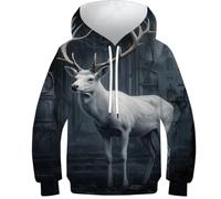 Sweat à Capuche pour Enfants, Motif cerf Blanc 3D en ruines, Pull à Capuche pour Filles et garçons, vêtements de Sport Tendance, décontractés, Manches Longues, 7-9 Ans